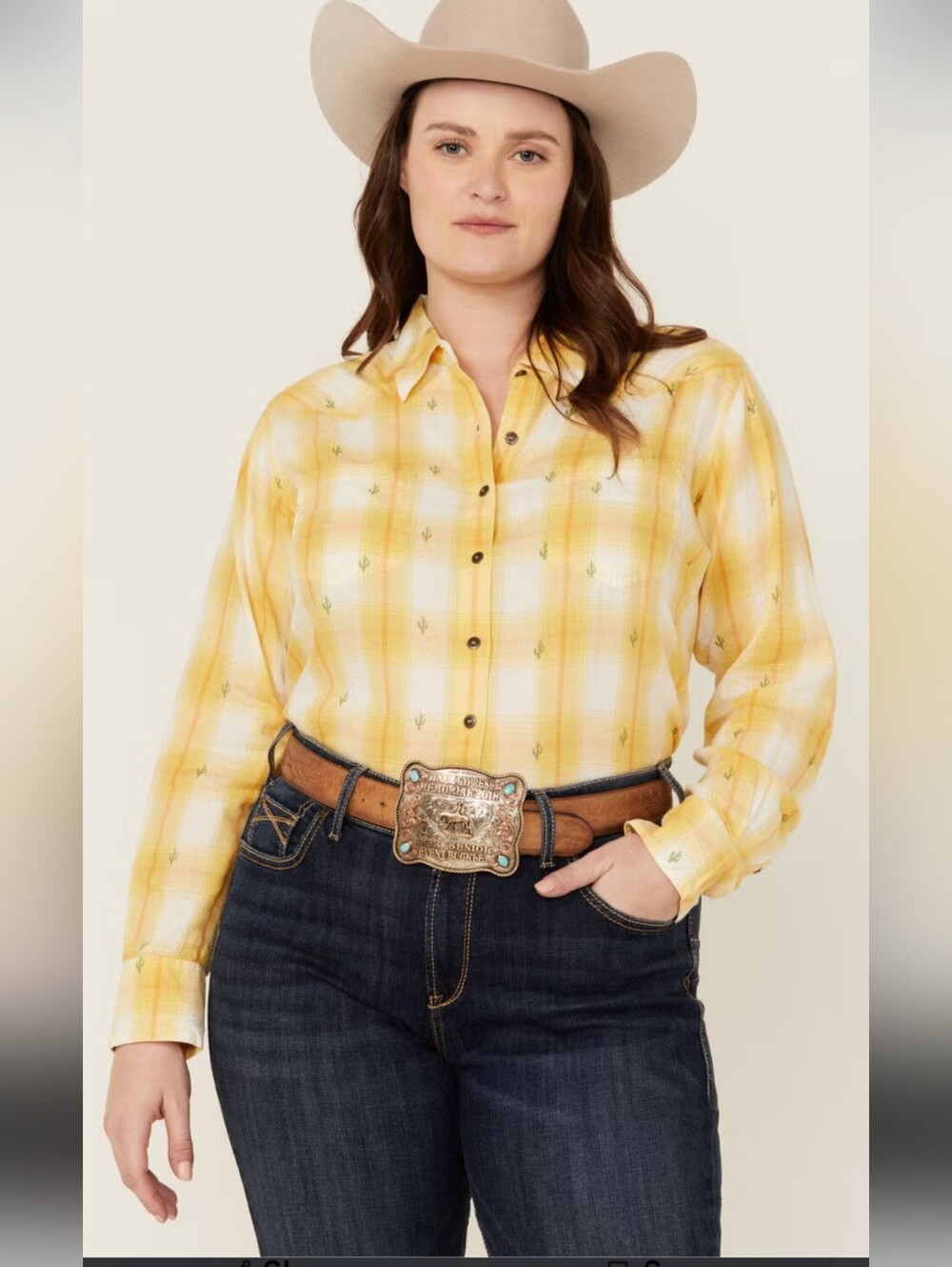 Ariat Women's Billie Jean Yellow Plaid Western Shirt Sz 2X